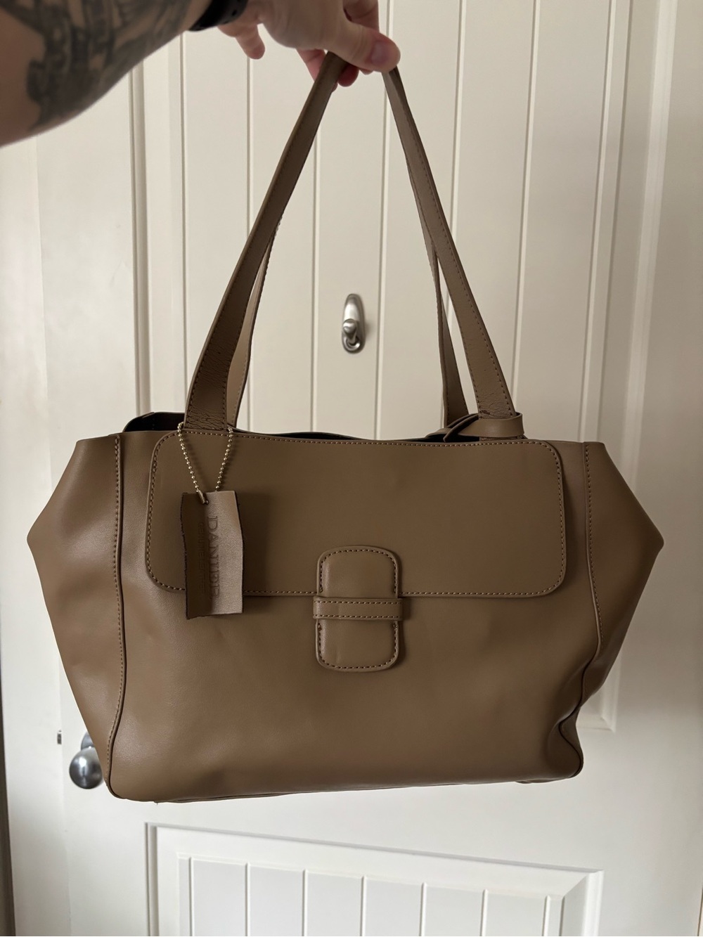 Danier Genuine Leather Taupe Tote Shoulder Bag Crossbody + Pouch